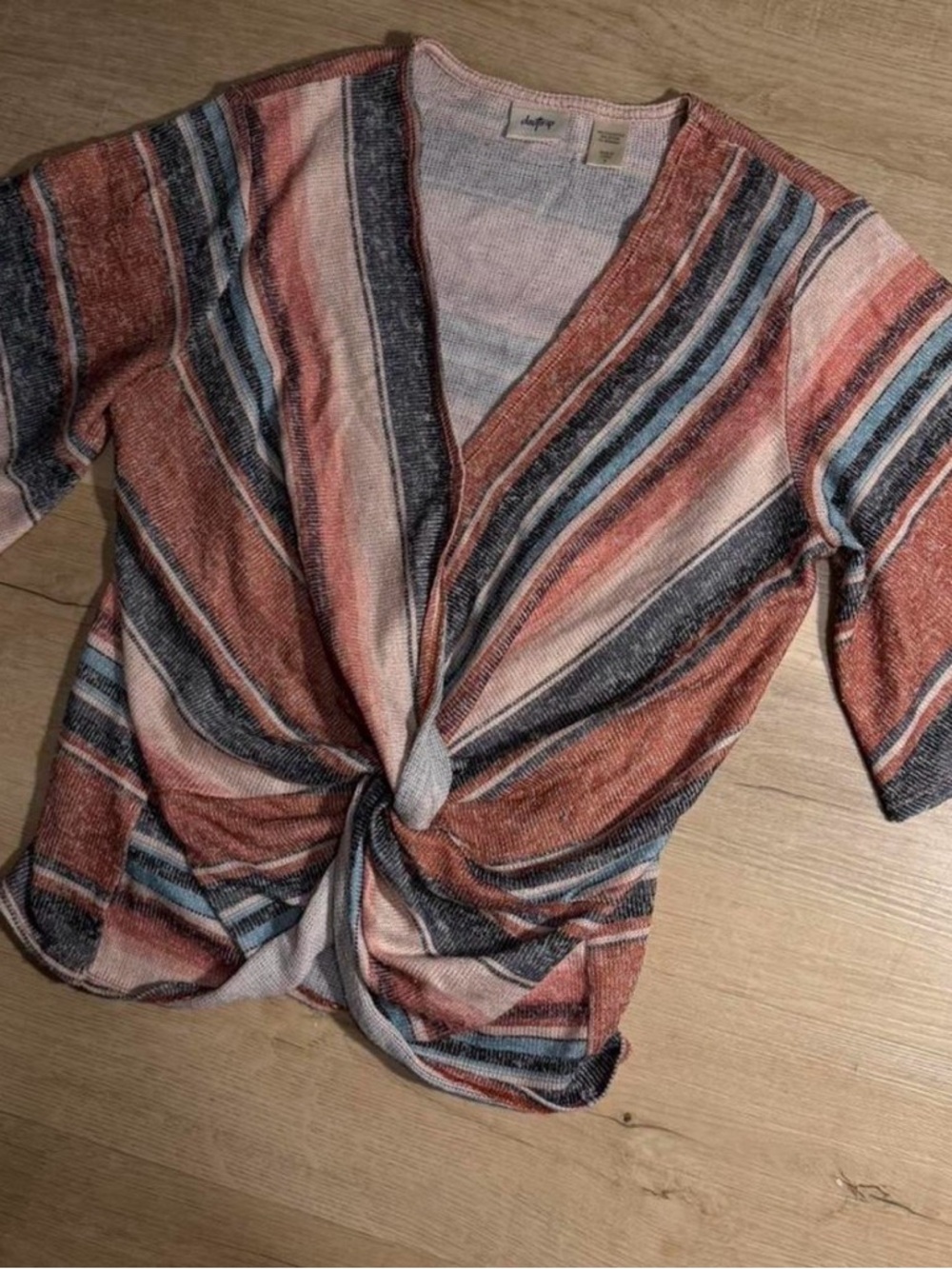Daytrip Striped Twist-Front V-Neck Top in Rust, Blue, Cream, Gray
